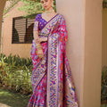 Rani Pink Purple Paithani Silk Saree Peacock Floral Motifs Rich Zari Border