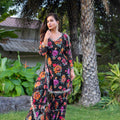 Elegant Black Floral Printed Georgette Salwar Suit with Dupatta for Festival