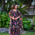 Elegant Black Floral Printed Georgette Salwar Suit with Dupatta for Festival