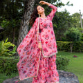 Lovely Pink Floral Printed Georgette Salwar Suit with Dupatta for Festive Wear