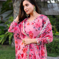 Lovely Pink Floral Printed Georgette Salwar Suit with Dupatta for Festive Wear