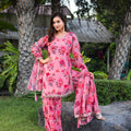 Lovely Pink Floral Printed Georgette Salwar Suit with Dupatta for Festive Wear