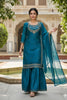 Elegant Teal Blue Embroidered Fendy Silk Sharara Suit with Dupatta for Wedding