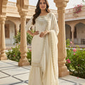 Superb White Embroidered Sharara Suit with Dupatta for Wedding