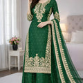 Elegant Bottle Green Embroidered GMY Silk Salwar Suit with Dupatta for Wedding