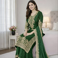 Elegant Bottle Green Embroidered GMY Silk Salwar Suit with Dupatta for Wedding