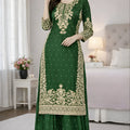 Elegant Bottle Green Embroidered GMY Silk Salwar Suit with Dupatta for Wedding