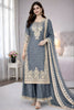 Stunning Grey Embroidered GMY Silk Salwar Suit with Dupatta for Wedding