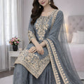 Stunning Grey Embroidered GMY Silk Salwar Suit with Dupatta for Wedding