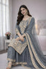Stunning Grey Embroidered GMY Silk Salwar Suit with Dupatta for Wedding
