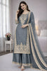 Stunning Grey Embroidered GMY Silk Salwar Suit with Dupatta for Wedding