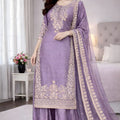 Amazing Lavender Embroidered GMY Silk Salwar Suit with Dupatta for Wedding