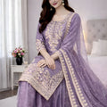 Amazing Lavender Embroidered GMY Silk Salwar Suit with Dupatta for Wedding