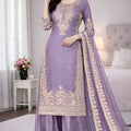 Amazing Lavender Embroidered GMY Silk Salwar Suit with Dupatta for Wedding