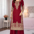 Royal Maroon Embroidered GMY Silk Salwar Suit with Dupatta for Wedding