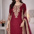 Royal Maroon Embroidered GMY Silk Salwar Suit with Dupatta for Wedding