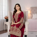 Royal Maroon Embroidered GMY Silk Salwar Suit with Dupatta for Wedding