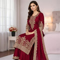 Royal Maroon Embroidered GMY Silk Salwar Suit with Dupatta for Wedding