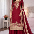 Royal Maroon Embroidered GMY Silk Salwar Suit with Dupatta for Wedding
