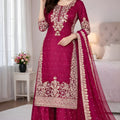 Gorgeous Rani Pink Embroidered GMY Silk Salwar Suit with Dupatta for Wedding