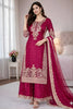 Gorgeous Rani Pink Embroidered GMY Silk Salwar Suit with Dupatta for Wedding