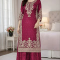 Gorgeous Rani Pink Embroidered GMY Silk Salwar Suit with Dupatta for Wedding