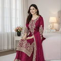 Gorgeous Rani Pink Embroidered GMY Silk Salwar Suit with Dupatta for Wedding