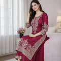 Gorgeous Rani Pink Embroidered GMY Silk Salwar Suit with Dupatta for Wedding