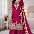 Gorgeous Rani Pink Embroidered GMY Silk Salwar Suit with Dupatta for Wedding
