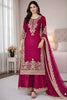 Gorgeous Rani Pink Embroidered GMY Silk Salwar Suit with Dupatta for Wedding