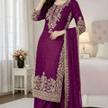 Premium Purple Embroidered GMY Silk Salwar Suit with Dupatta for Wedding