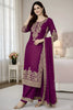 Premium Purple Embroidered GMY Silk Salwar Suit with Dupatta for Wedding