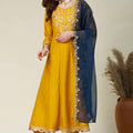 Elegant Mustard Yellow Embroidered Vichitra Silk Readymade Salwar Suit with Dupatta