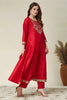 Vibrant Red Embroidered Vichitra Silk Readymade Salwar Suit with Dupatta