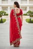 Designer Red Embroidered Fendy Chiffon Saree with Matching Blouse for Wedding