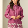 Stylish Pink Chinon Co-Ord Set with Embroidery for Party