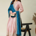Stunning Pink Embroidered Vichitra Silk Salwar Suit with Teal Blue Dupatta for Wedding