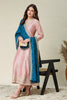 Stunning Pink Embroidered Vichitra Silk Salwar Suit with Teal Blue Dupatta for Wedding