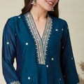 Gorgeous Teal Blue Embroidered Vichitra Silk Salwar Suit with Dupatta for Wedding