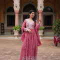 Beautiful Pink Embroidered Faux Georgette Anarkali Salwar Suit with Dupatta for Wedding