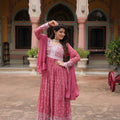 Beautiful Pink Embroidered Faux Georgette Anarkali Salwar Suit with Dupatta for Wedding
