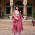 Beautiful Pink Embroidered Faux Georgette Anarkali Salwar Suit with Dupatta for Wedding