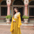 Stunning Yellow Embroidered Faux Georgette Anarkali Salwar Suit with Dupatta for Wedding