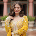 Stunning Yellow Embroidered Faux Georgette Anarkali Salwar Suit with Dupatta for Wedding