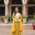 Stunning Yellow Embroidered Faux Georgette Anarkali Salwar Suit with Dupatta for Wedding
