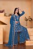Royal Teal Blue Embroidered Faux Georgette Palazzo Suit with Dupatta for Wedding