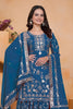 Royal Teal Blue Embroidered Faux Georgette Palazzo Suit with Dupatta for Wedding