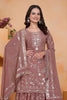 Elegant Mauve Embroidered Faux Georgette Palazzo Suit with Dupatta for Wedding