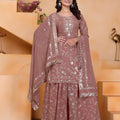 Elegant Mauve Embroidered Faux Georgette Palazzo Suit with Dupatta for Wedding