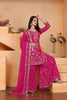 Stunning Rani Pink Embroidered Faux Georgette Palazzo Suit with Dupatta for Wedding